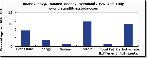 chart to show highest potassium in navy beans per 100g